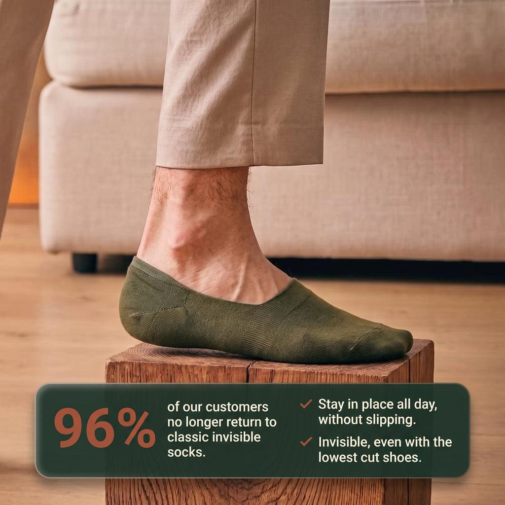 Man standing on stool with No Show Socks