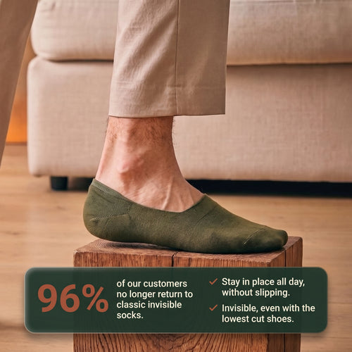 Man standing on stool with No Show Socks