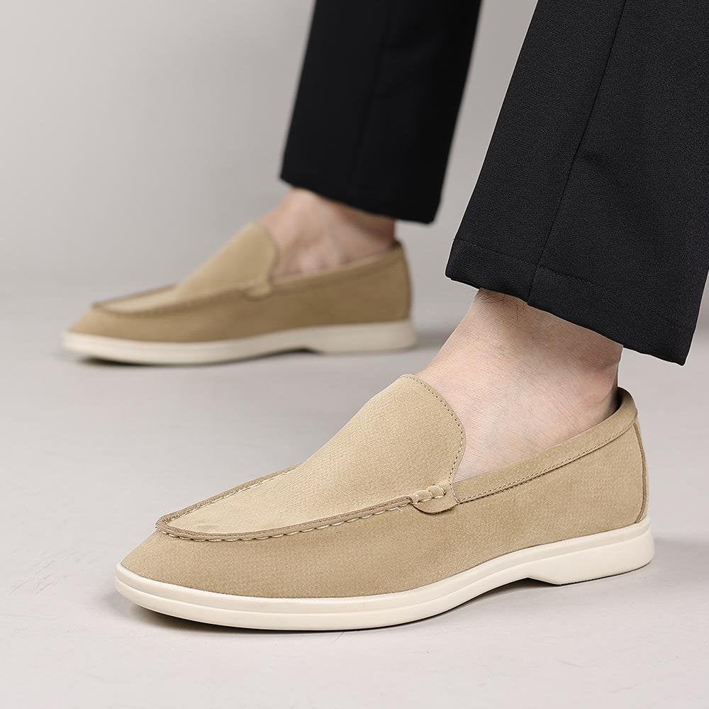 Suede-look loafer in beige, worn
