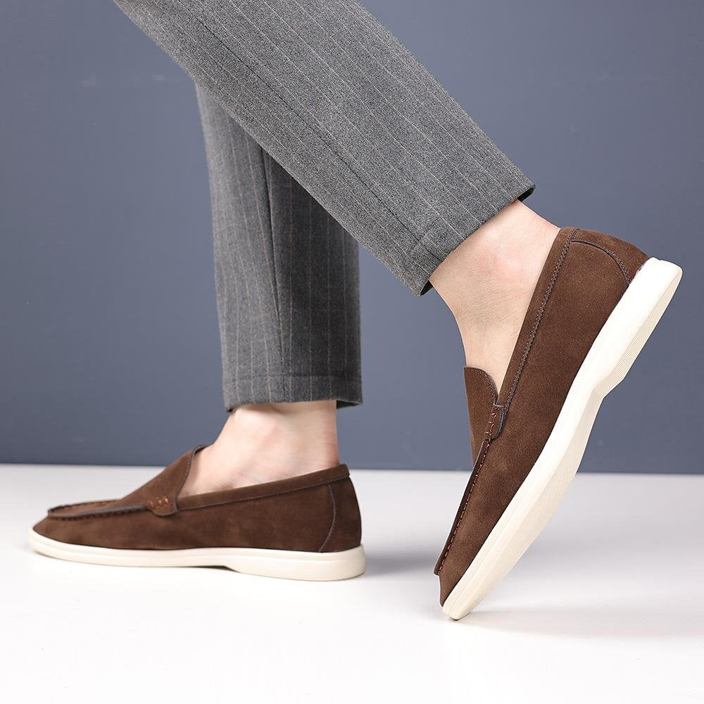 Suede-look loafer in brown, worn