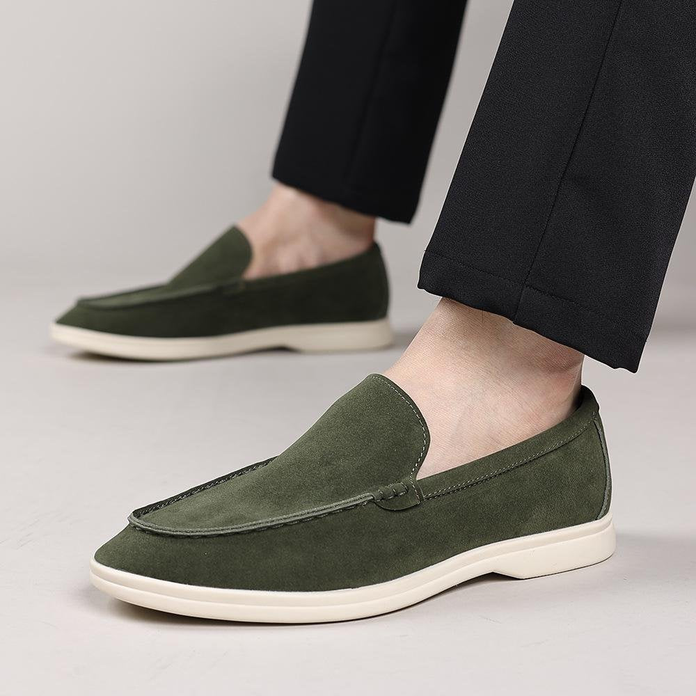 Suede-look loafer in green, worn