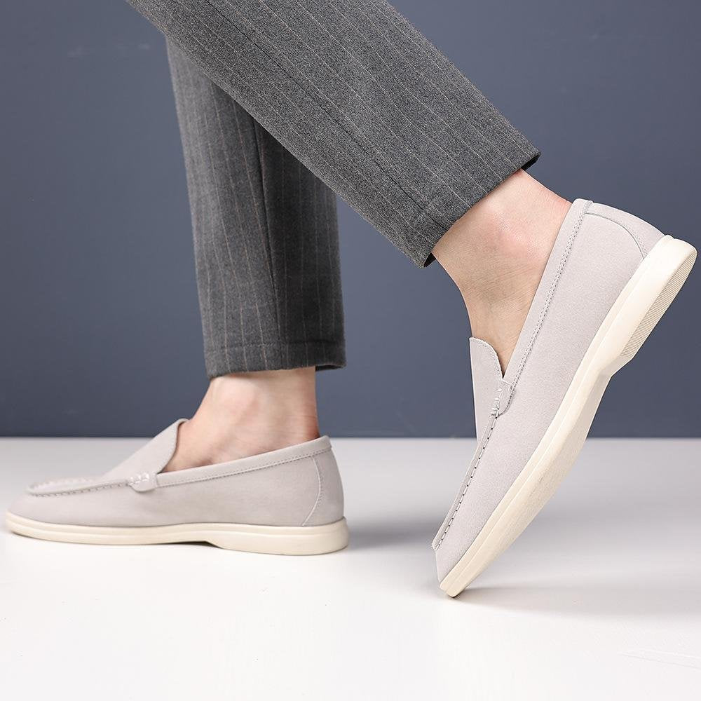 Suede-look loafer in grey, worn