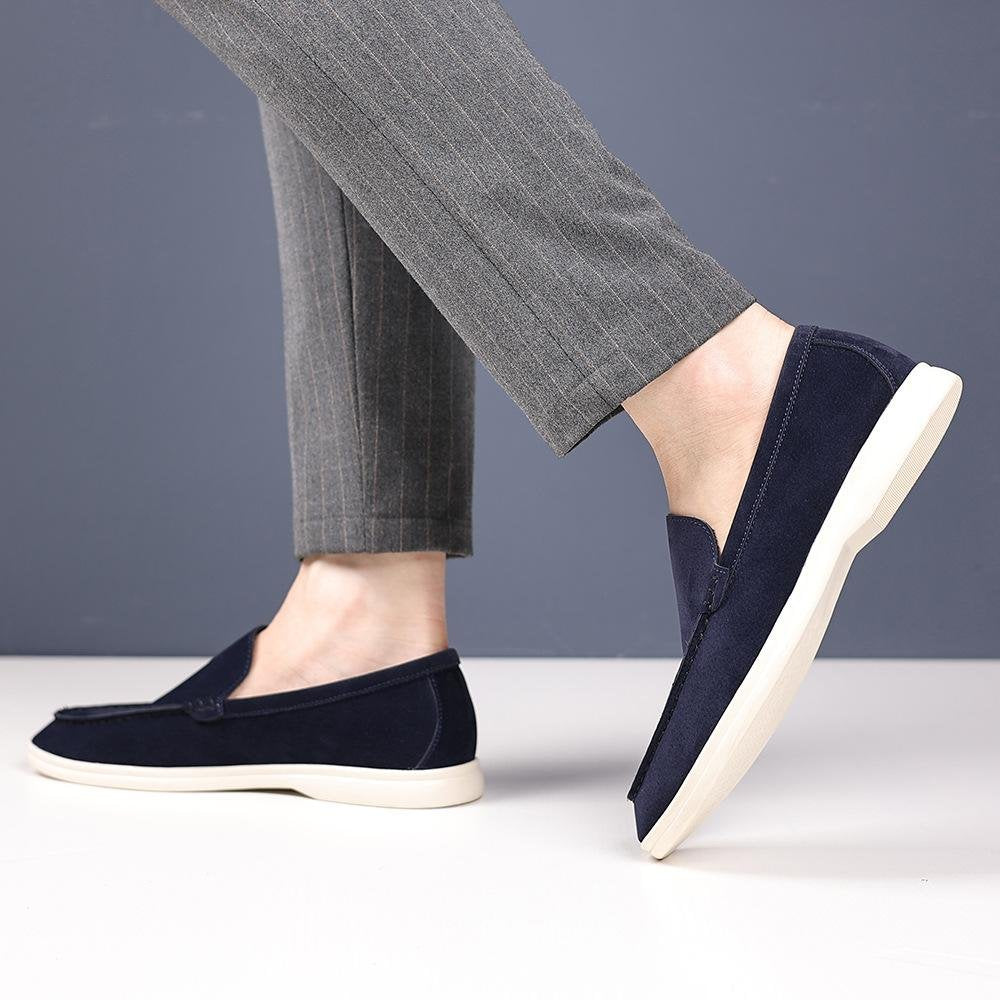 Suede-look loafer in navy, worn